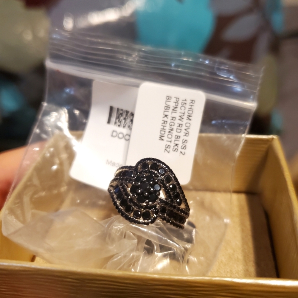 Round Black Spinel Rhodium, Sterling Silver Ring